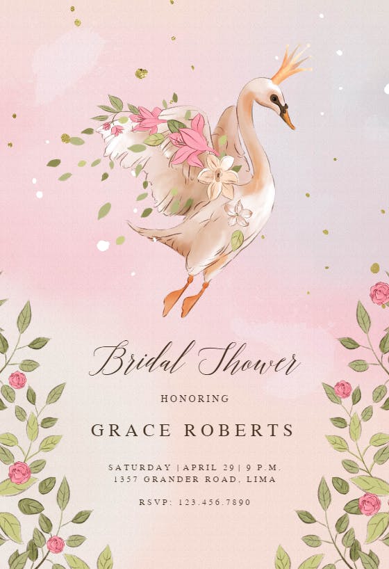 Floral swan - bridal shower invitation