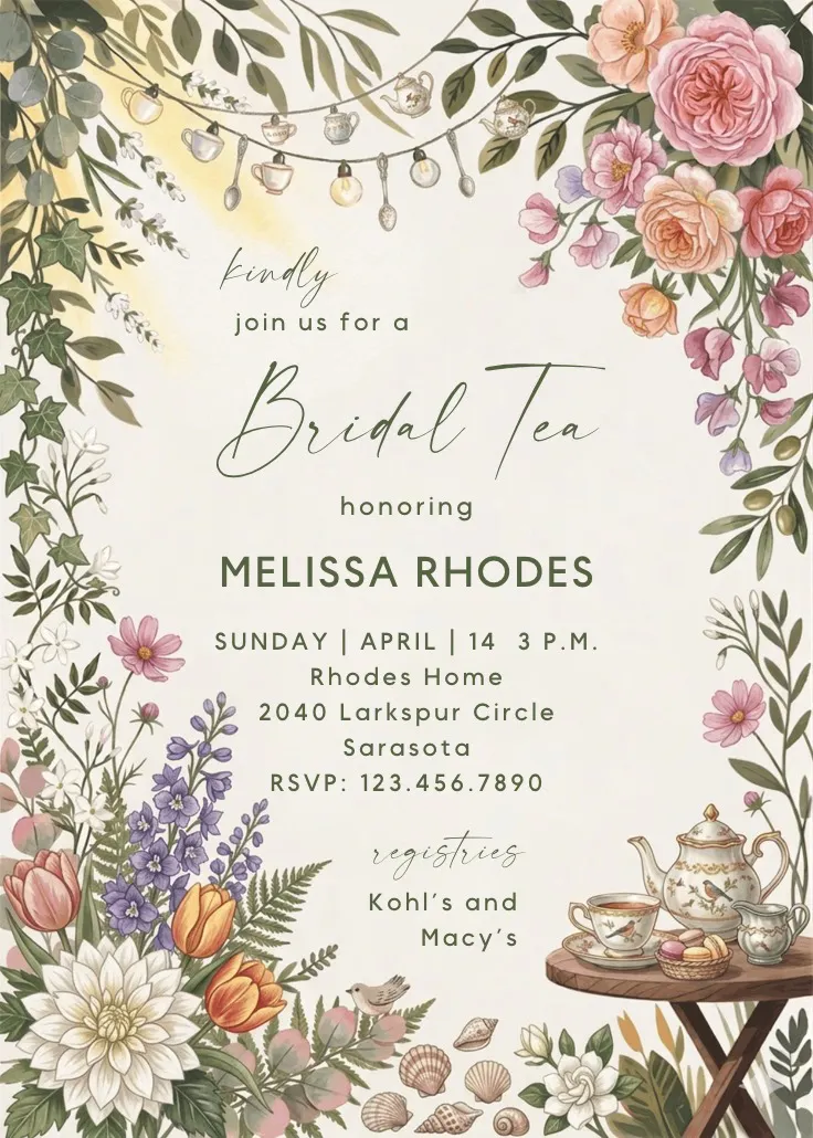 Floral tea pot - invito festa della sposa