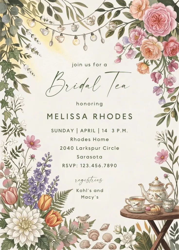 Floral tea pot – brautparty-einladung