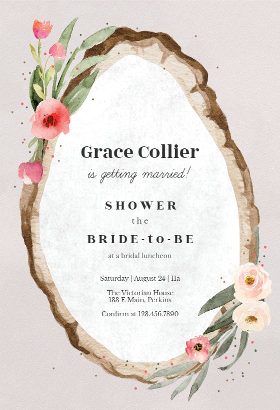 Floral wood slice - bridal shower invitation
