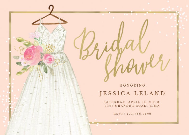 Flowers & dress -  invitación para bridal shower