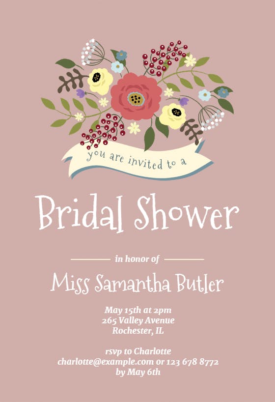Flowers and ribbon -  invitación para bridal shower