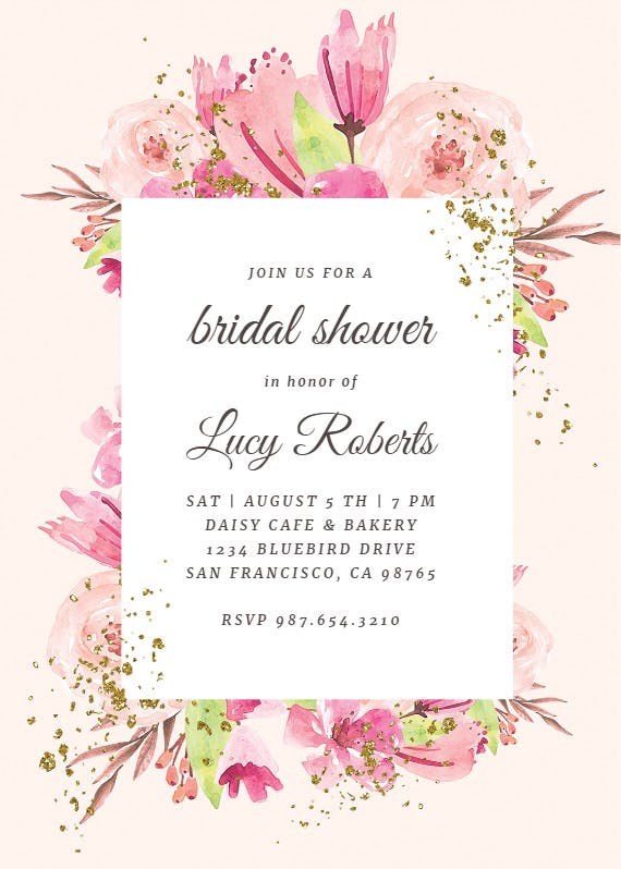Flowers gold flakes - invitación para bridal shower
