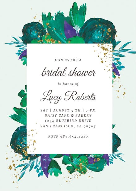 Flowers gold flakes - bridal shower invitation