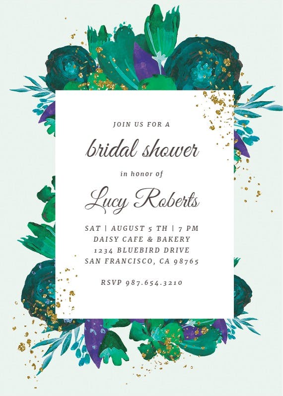 Flowers gold flakes -  invitación para bridal shower