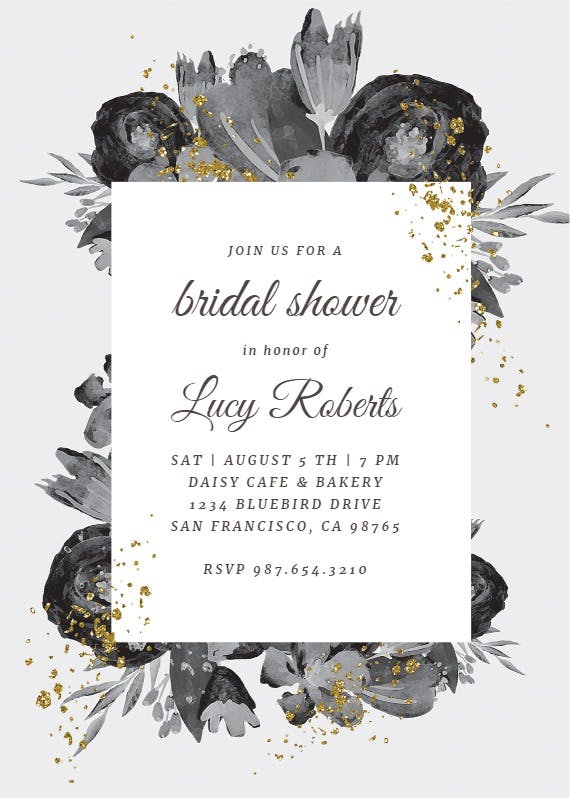Flowers gold flakes - bridal shower invitation