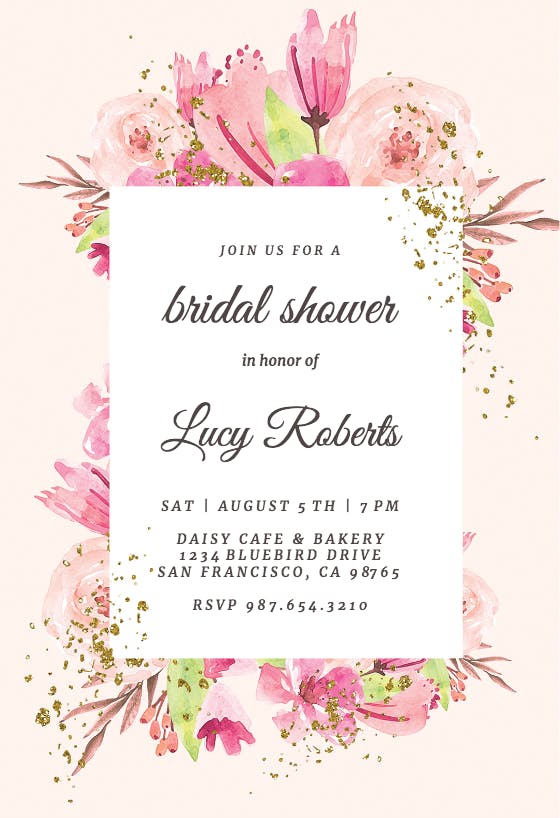 Flowers Gold Flakes - Bridal Shower Invitation Template (Free ...