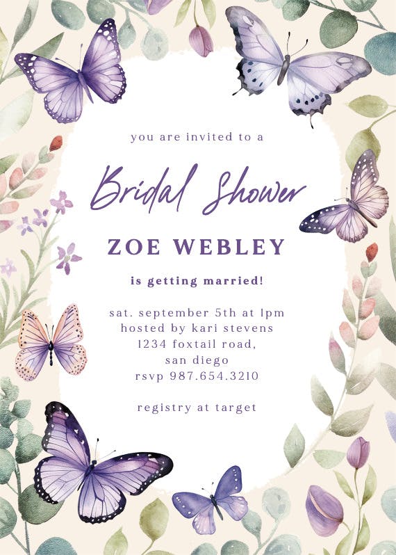 Flutter by - bridal shower invitation