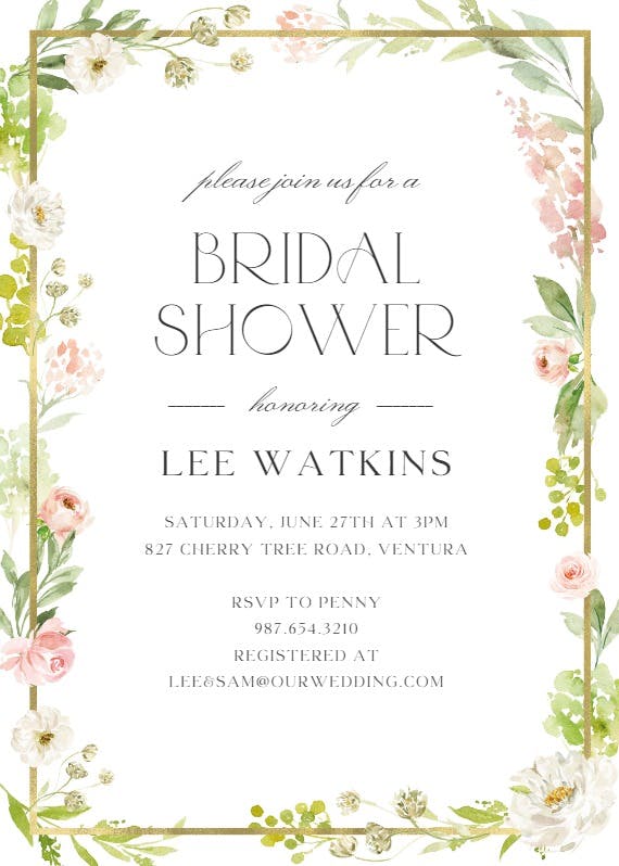 Frame and floral -  invitación para bridal shower