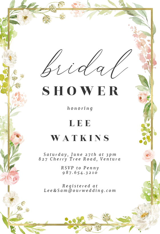 Wildflower Watercolor Border - Bridal Shower Invitation Template ...