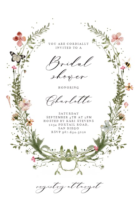 Fresh Spring Wreath - Bridal Shower Invitation