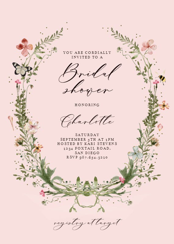 Fresh spring wreath - bridal shower invitation