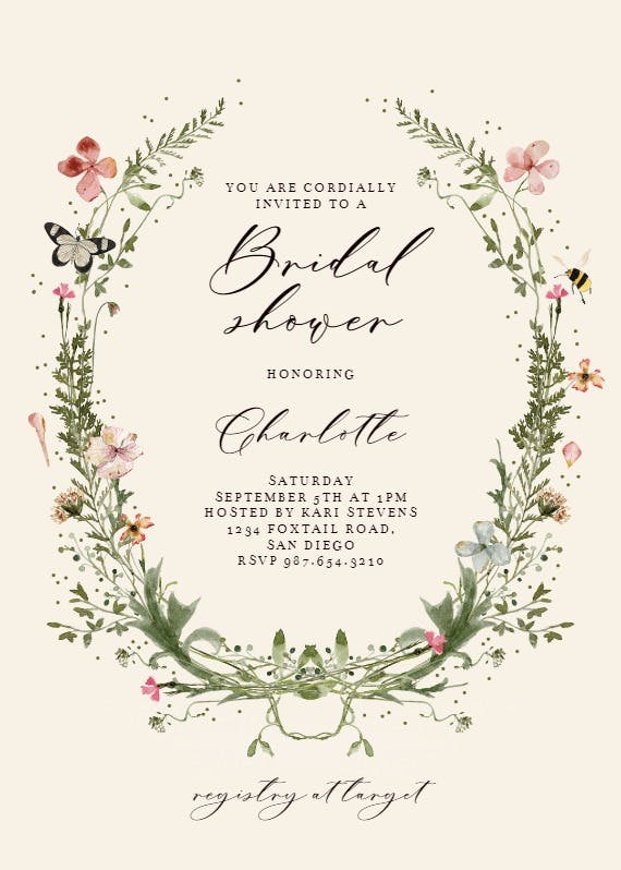 Fresh spring wreath - printable party invitation