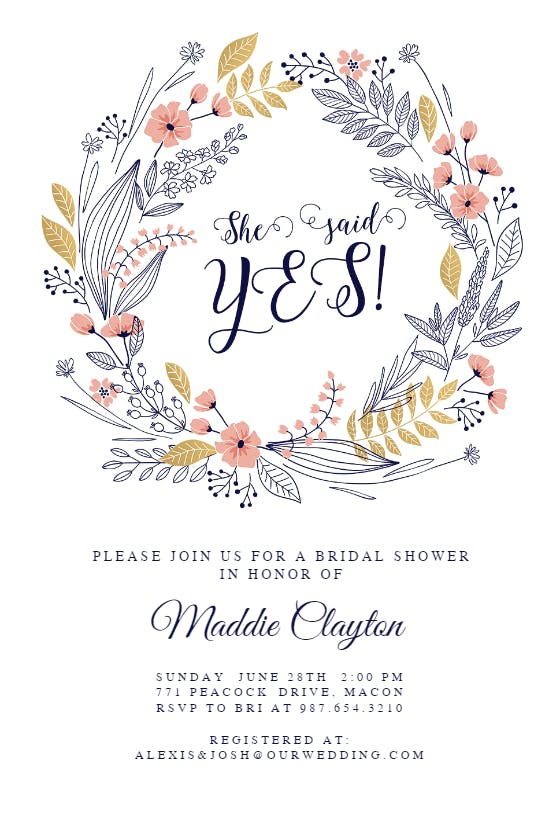 Friendship wreath -  invitación para bridal shower