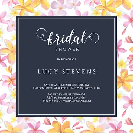 Garden floral frame - bridal shower invitation