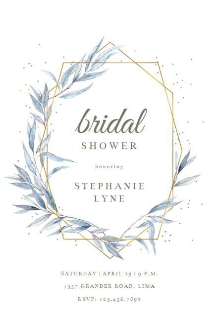 Geometric navy leaves - Bridal Shower Invitation