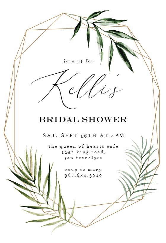 Geometric palms -  invitación para bridal shower