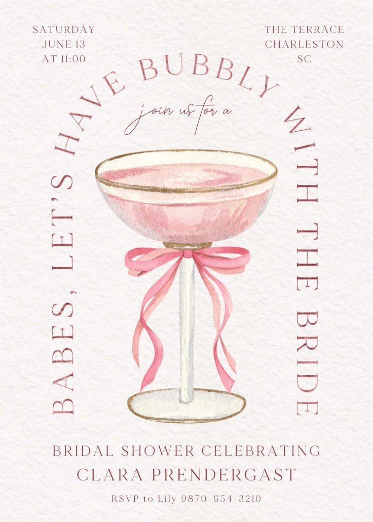 Glass of bubbly - bridal shower invitation