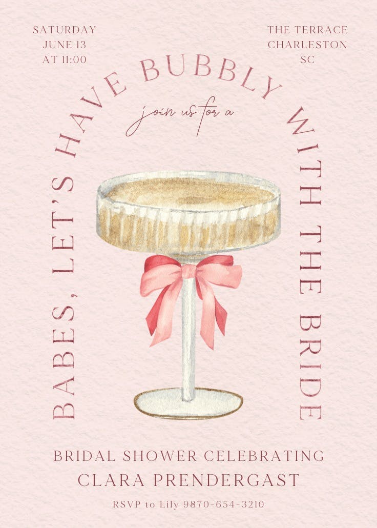Glass of bubbly - bridal shower invitation