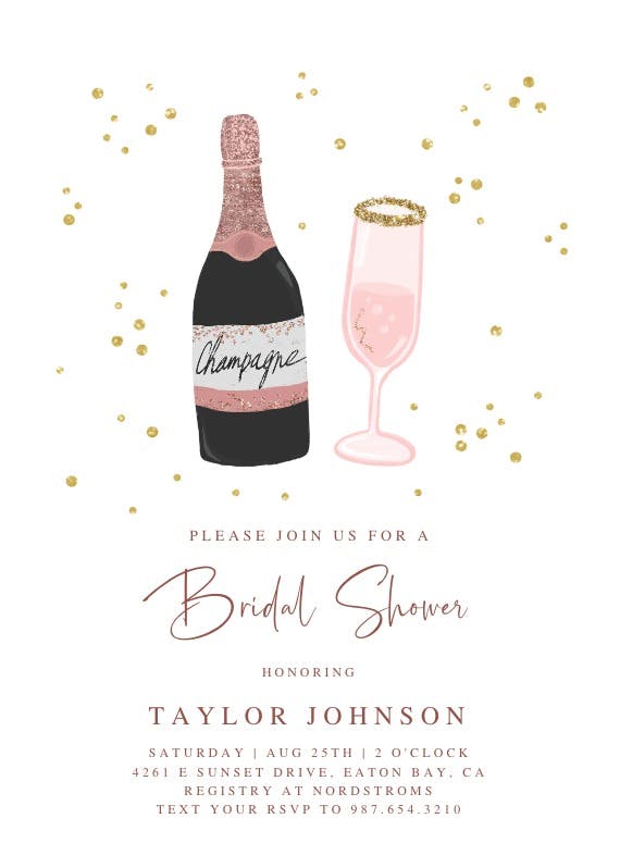 Glitter champagne -  invitación para bridal shower