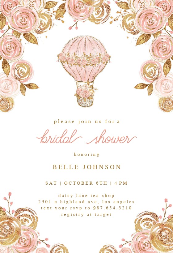 Glitter hot air balloon - bridal shower invitation