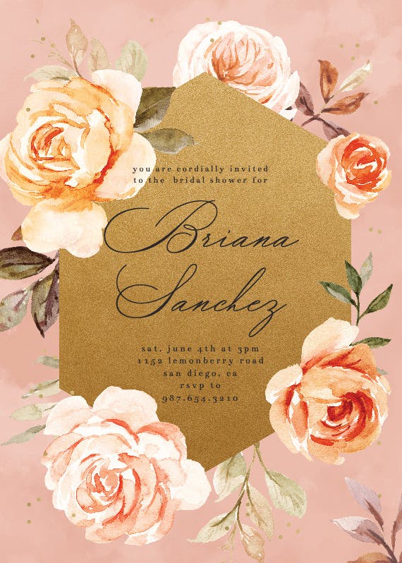 Gold and roses - bridal shower invitation