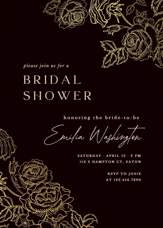 Gold foil roses -  invitación para bridal shower