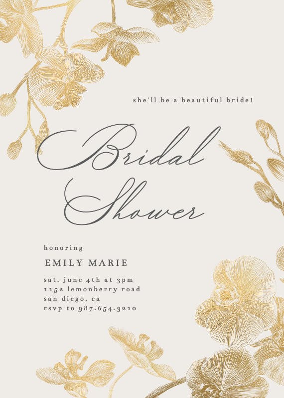 Gold orchids -  invitación para bridal shower