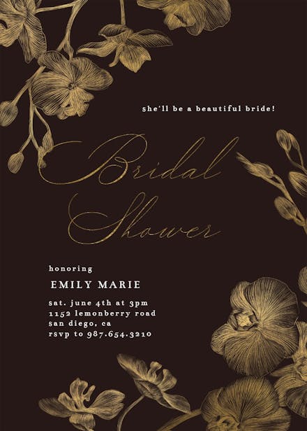 Gold orchids - bridal shower invitation
