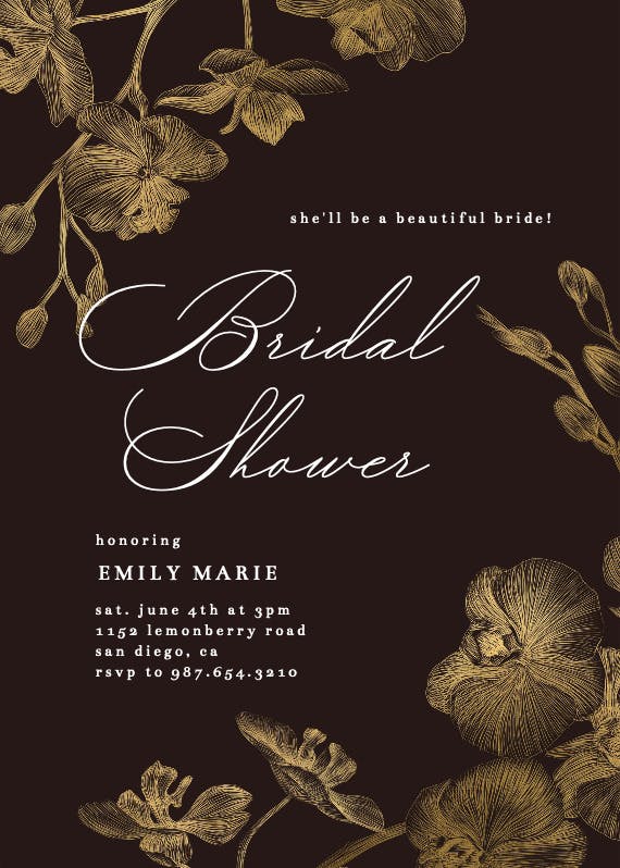 Gold orchids - bridal shower invitation