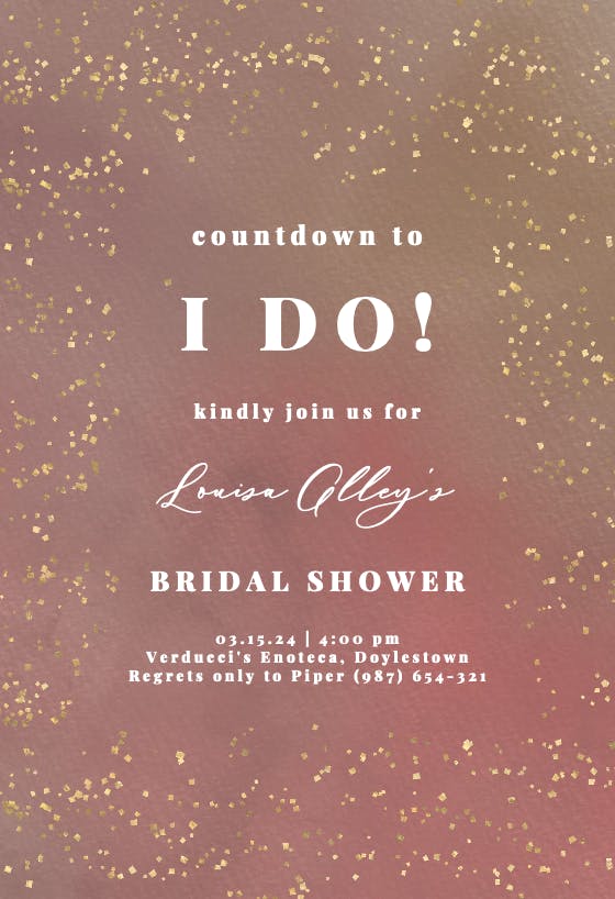 Golden confetti -  invitación para bridal shower