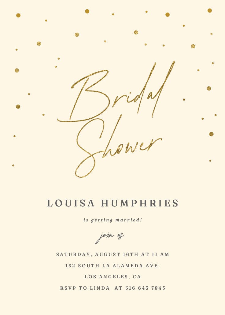 Golden flakes - invitación para bridal shower