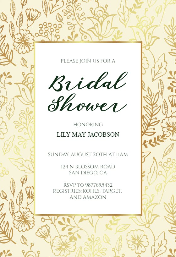 Golden leaves -  invitación para bridal shower