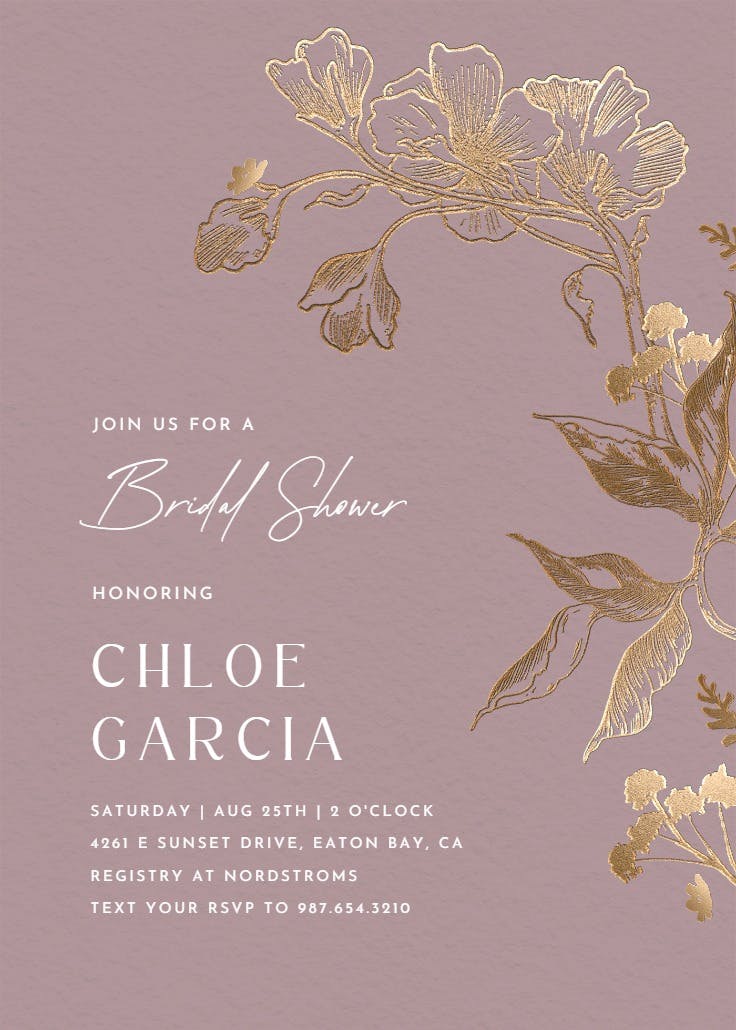 Golden orchid - bridal shower invitation