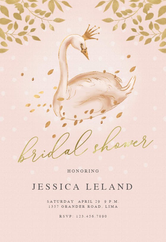 Golden pink swan - bridal shower invitation