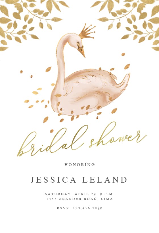 Golden pink swan - bridal shower invitation