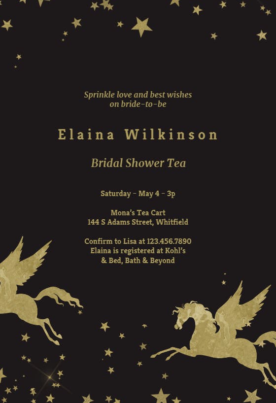 Gold unicorn -  invitación para bridal shower