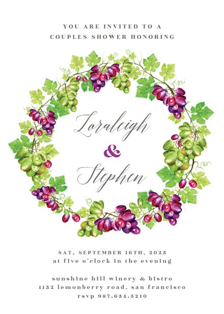 Grape wreath - bridal shower invitation