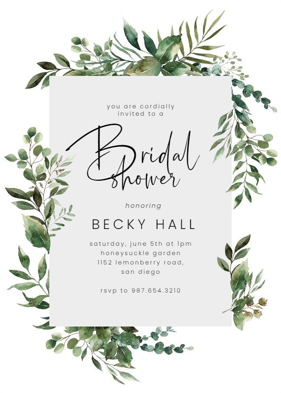 Greenery border -  invitación para bridal shower