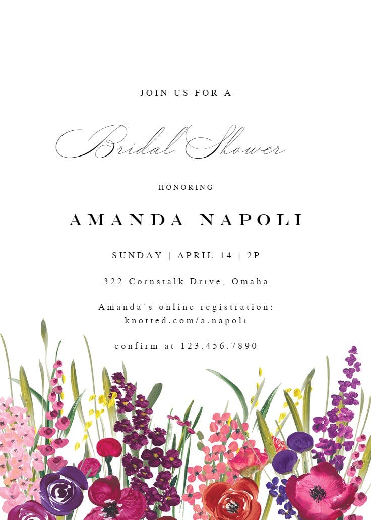 Hand painted floral - bridal shower invitation