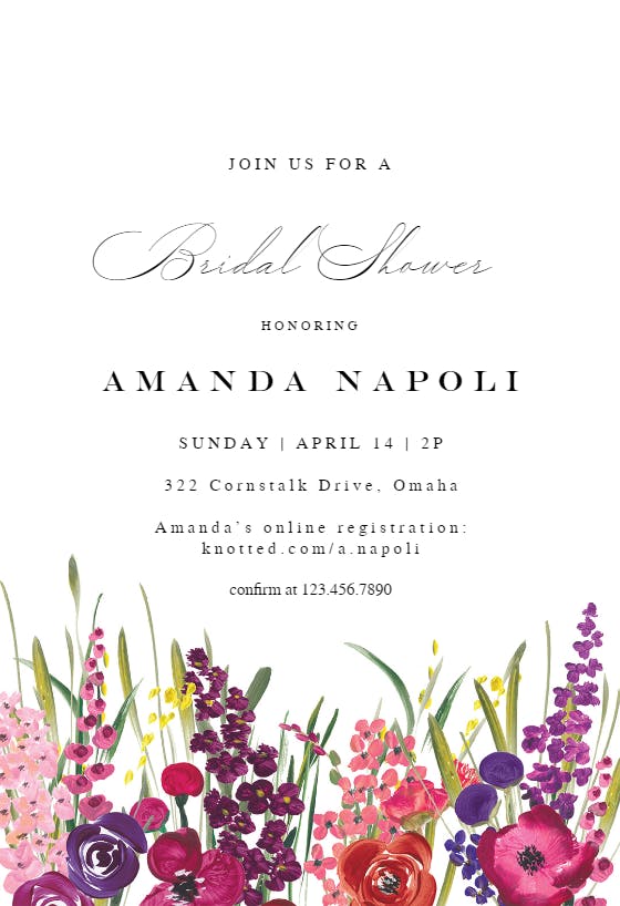 Hand painted floral - bridal shower invitation