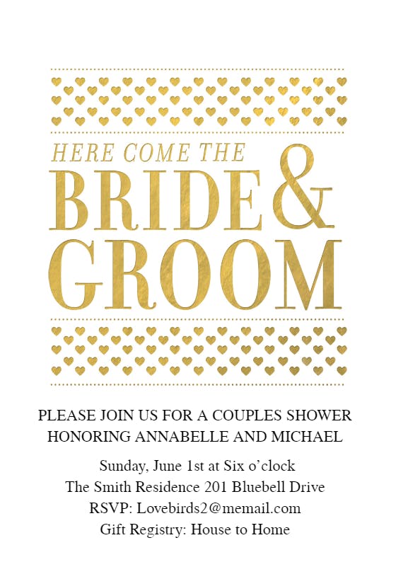Here comes the bride and groom - bridal shower invitation