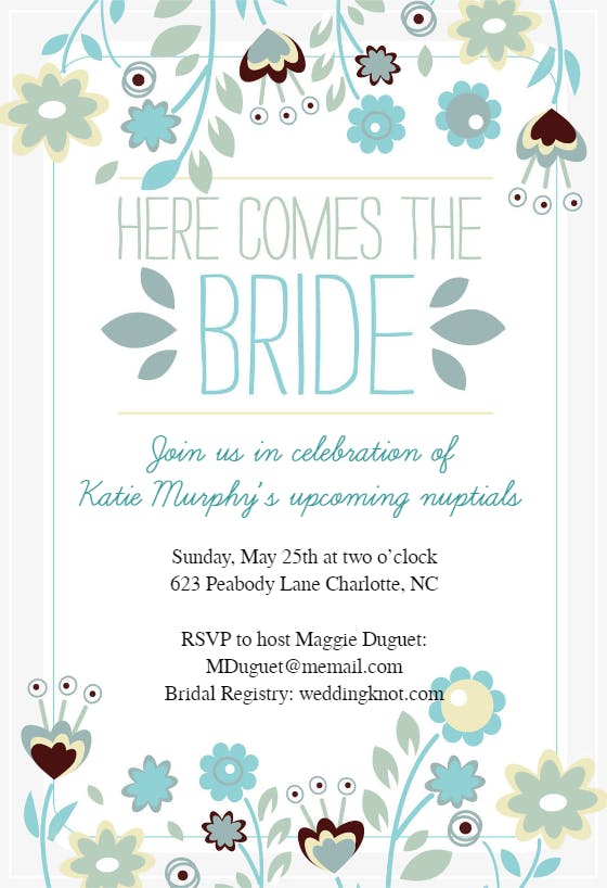 Here comes the bride wreath - bridal shower invitation