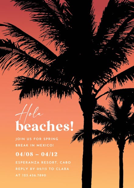 Hola beaches - pool party invitation