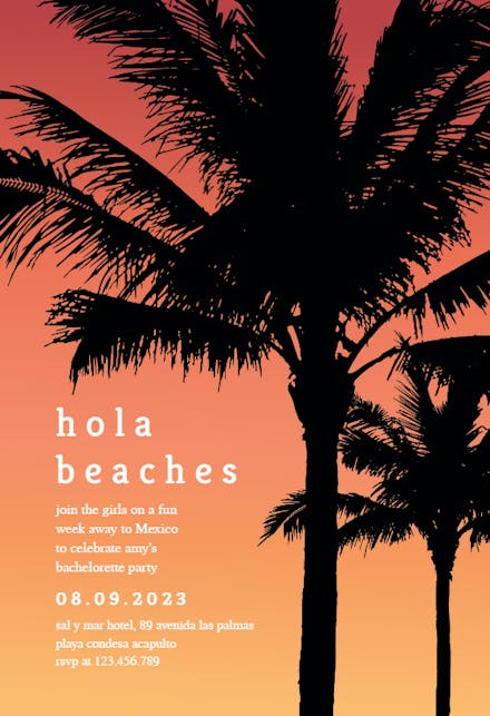 Hola Beaches - Pool Party Invitation