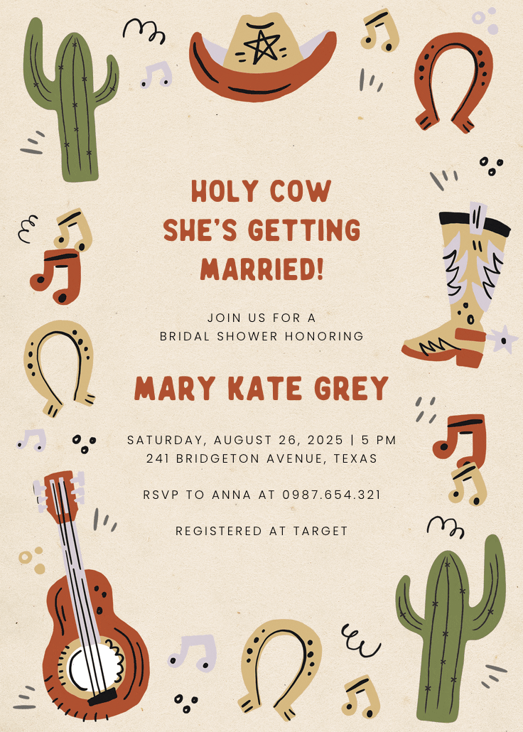 Holy cow bridal shower - bridal shower invitation