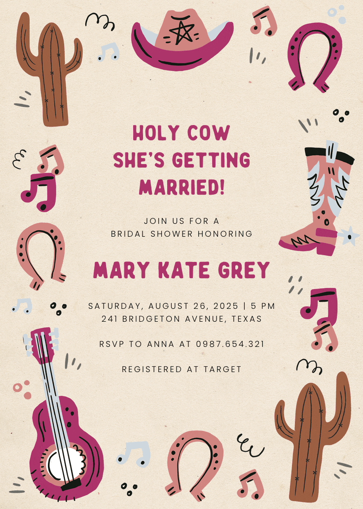 Holy cow bridal shower - bridal shower invitation