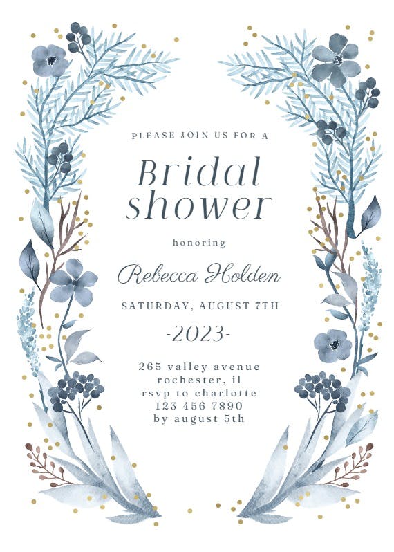 Iced flowers frame - bridal shower invitation