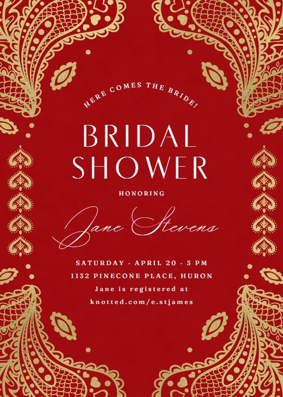 Indian floral paisley -  invitación para bridal shower