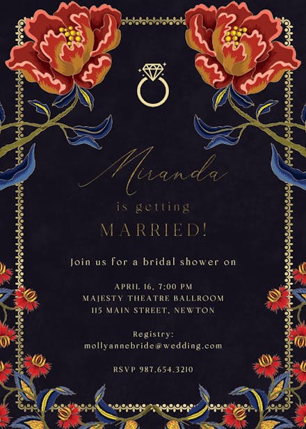 Indian flowers & frame - bridal shower invitation